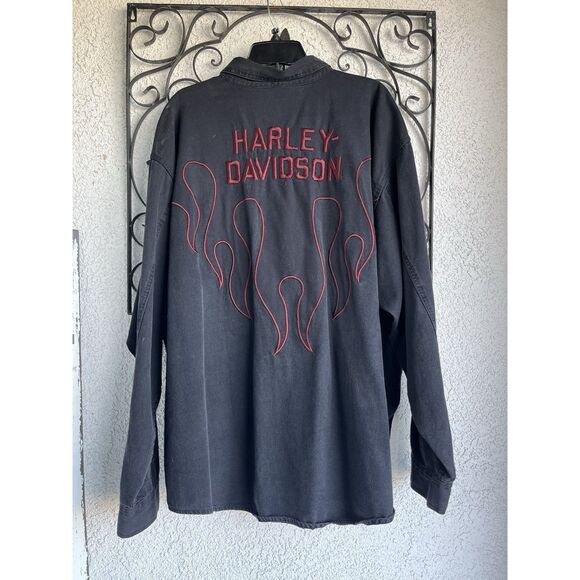 Harley Davidson Embroidered Long Sleeve Collard Shirt - Size 3X - Black - Picture 4 of 5